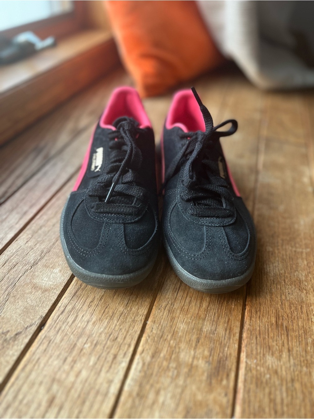 Puma Black and Pink Suede Palermo Sneakers
